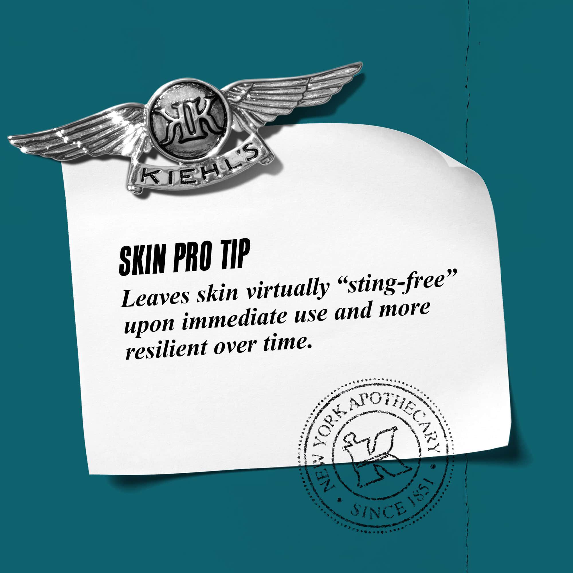 Graphic with text reading "Skin Pro Tip: Leaves skin visibly ‘sting-free’ upon immediate use and more resilient over time."