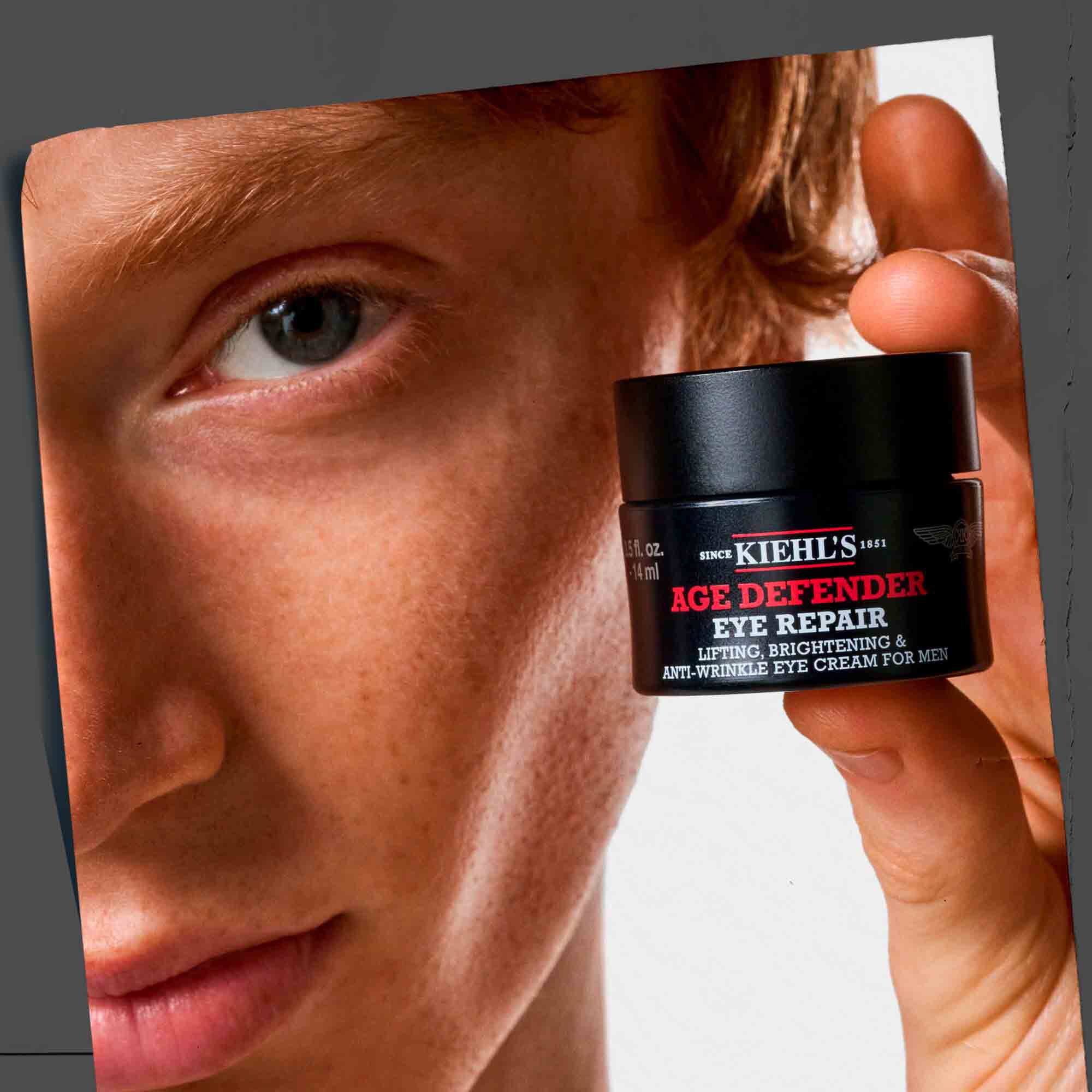 Age Defender Eye Repair jar being held, showcasing its portability and ease of use.