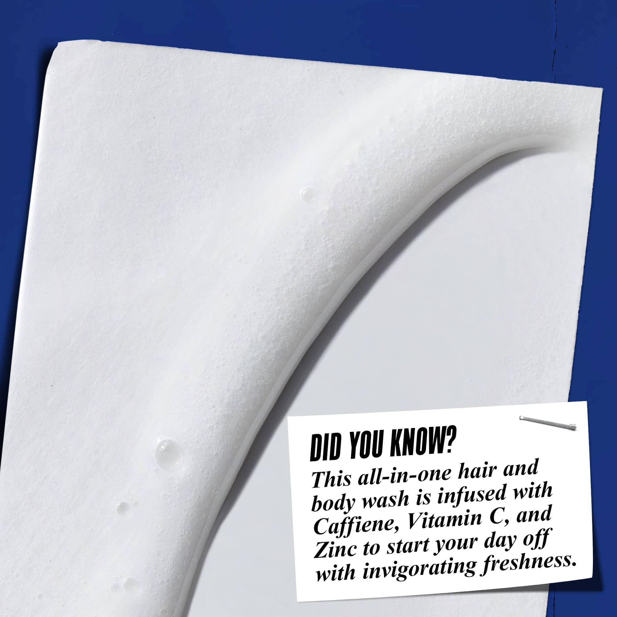 Texture swatch of Body Fuel All-In-One Energizing Wash; infused with Caffeine, Vitamin C, and Zinc to start your day with invigorating freshness.