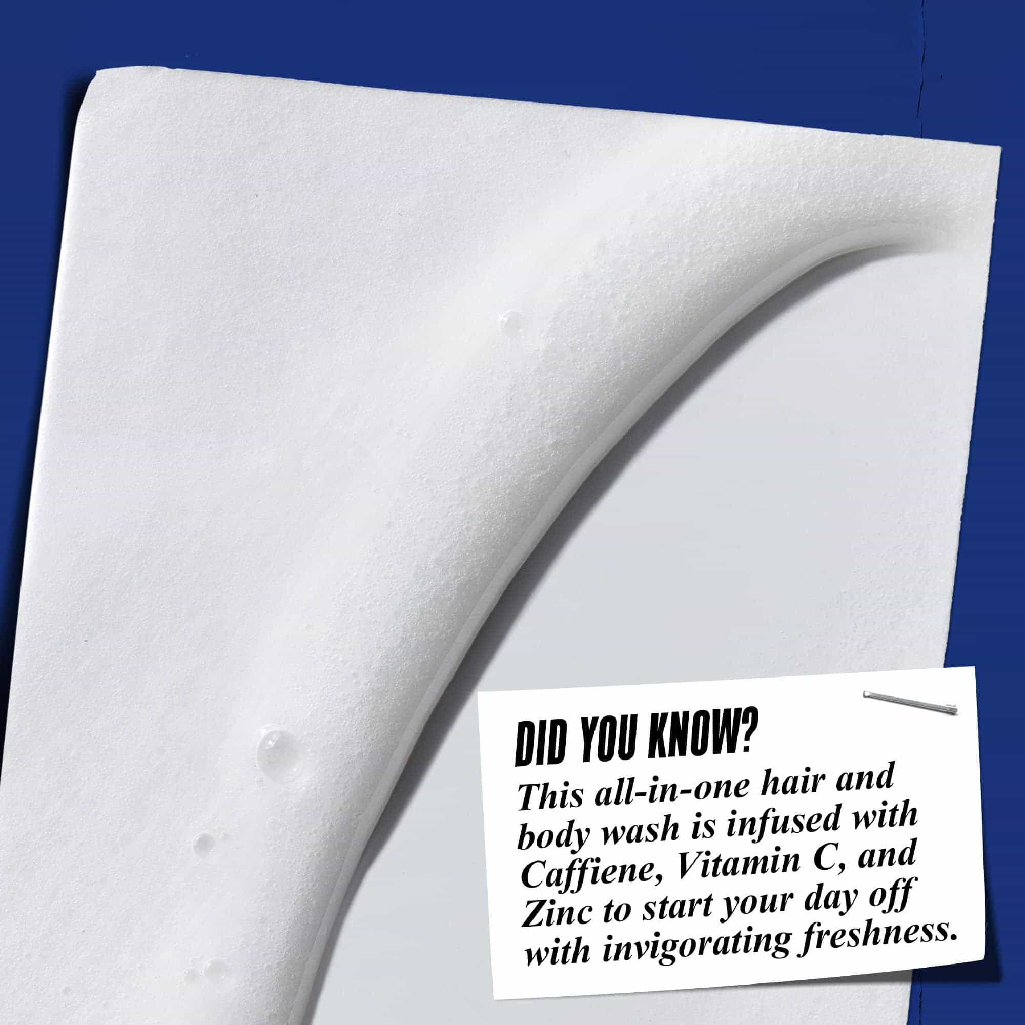 Texture swatch of Body Fuel All-In-One Energizing Wash; infused with Caffeine, Vitamin C, and Zinc to start your day with invigorating freshness.