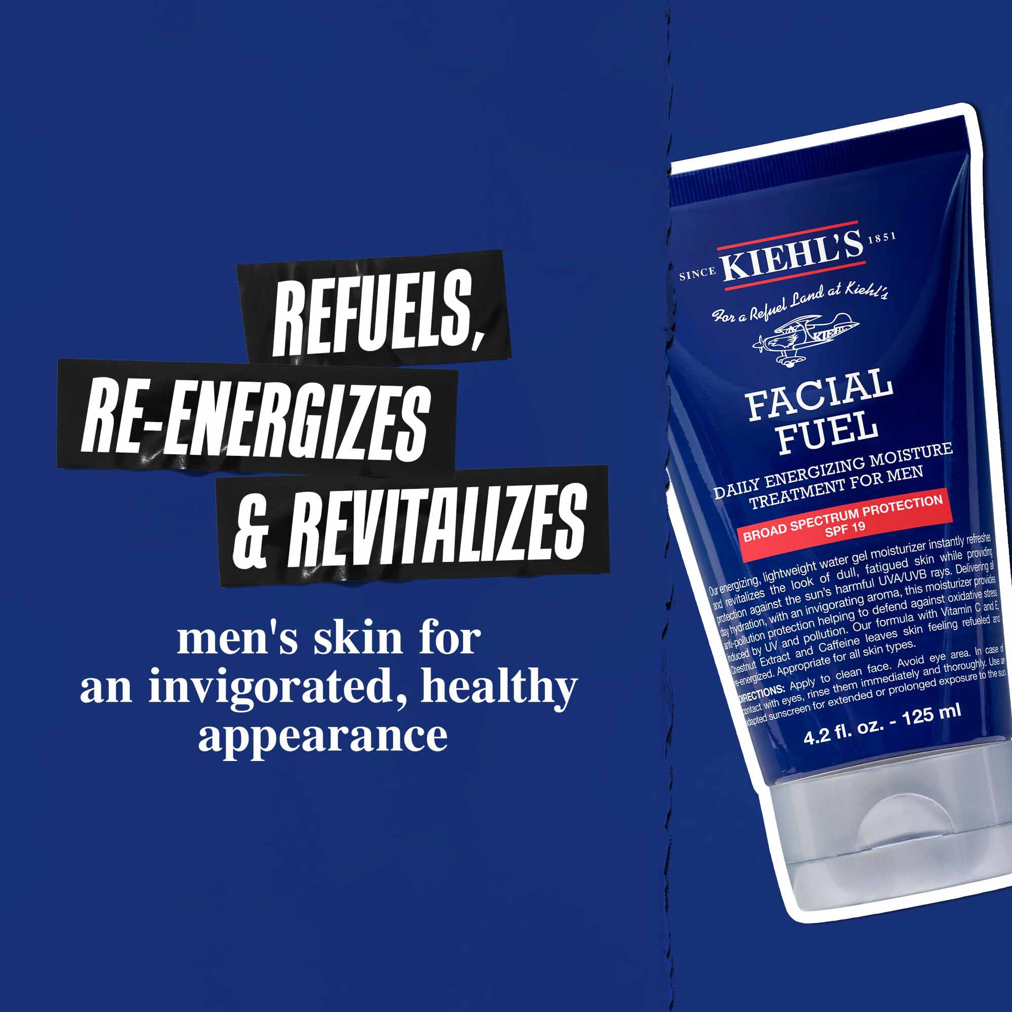 Facial Fuel Moisturizer SPF 19: Refuel, Re-Energize & Revitalize men’s skin for an energized, healthy appearance.