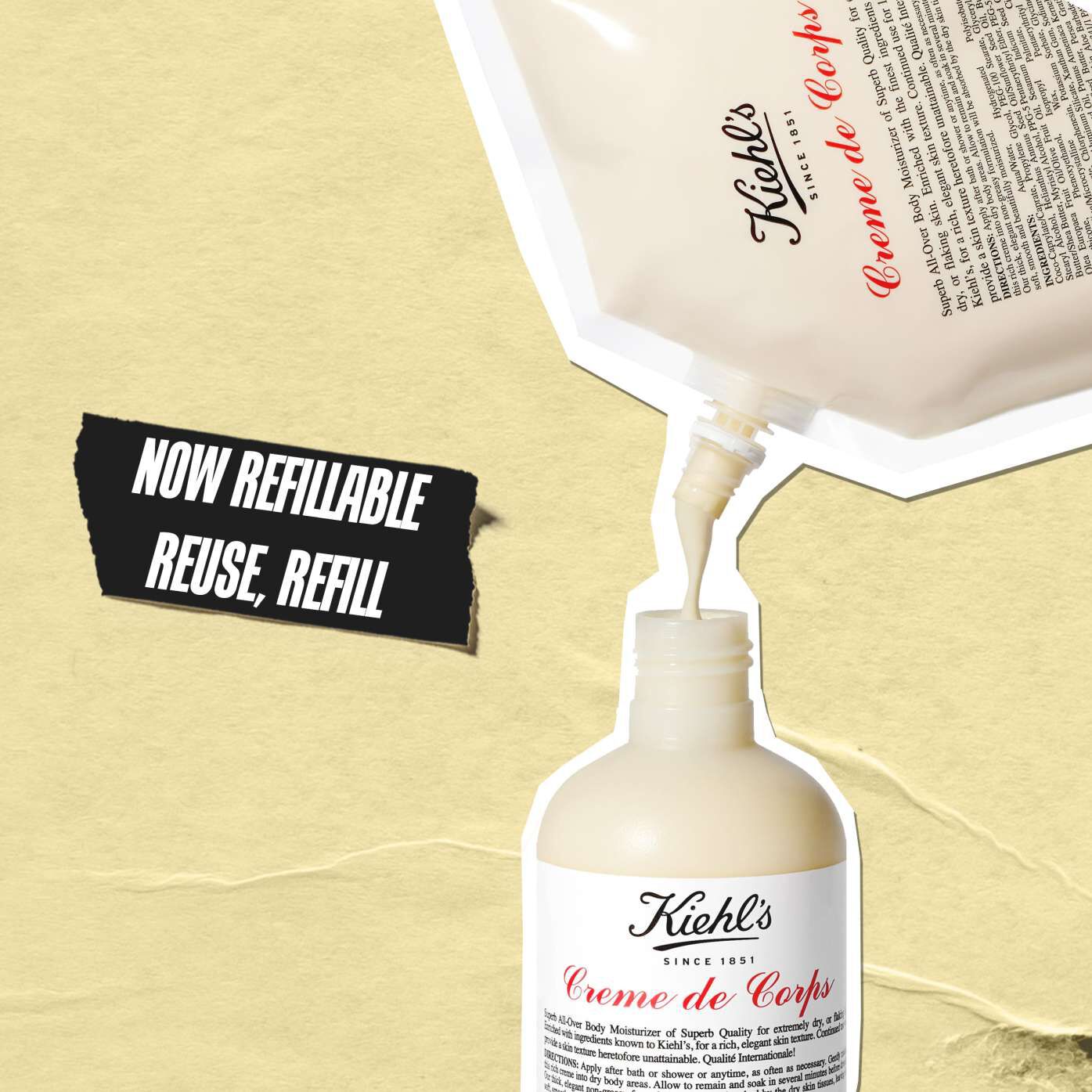 Bottle of Kiehl's Creme de Corps in a large amount of textured body lotion