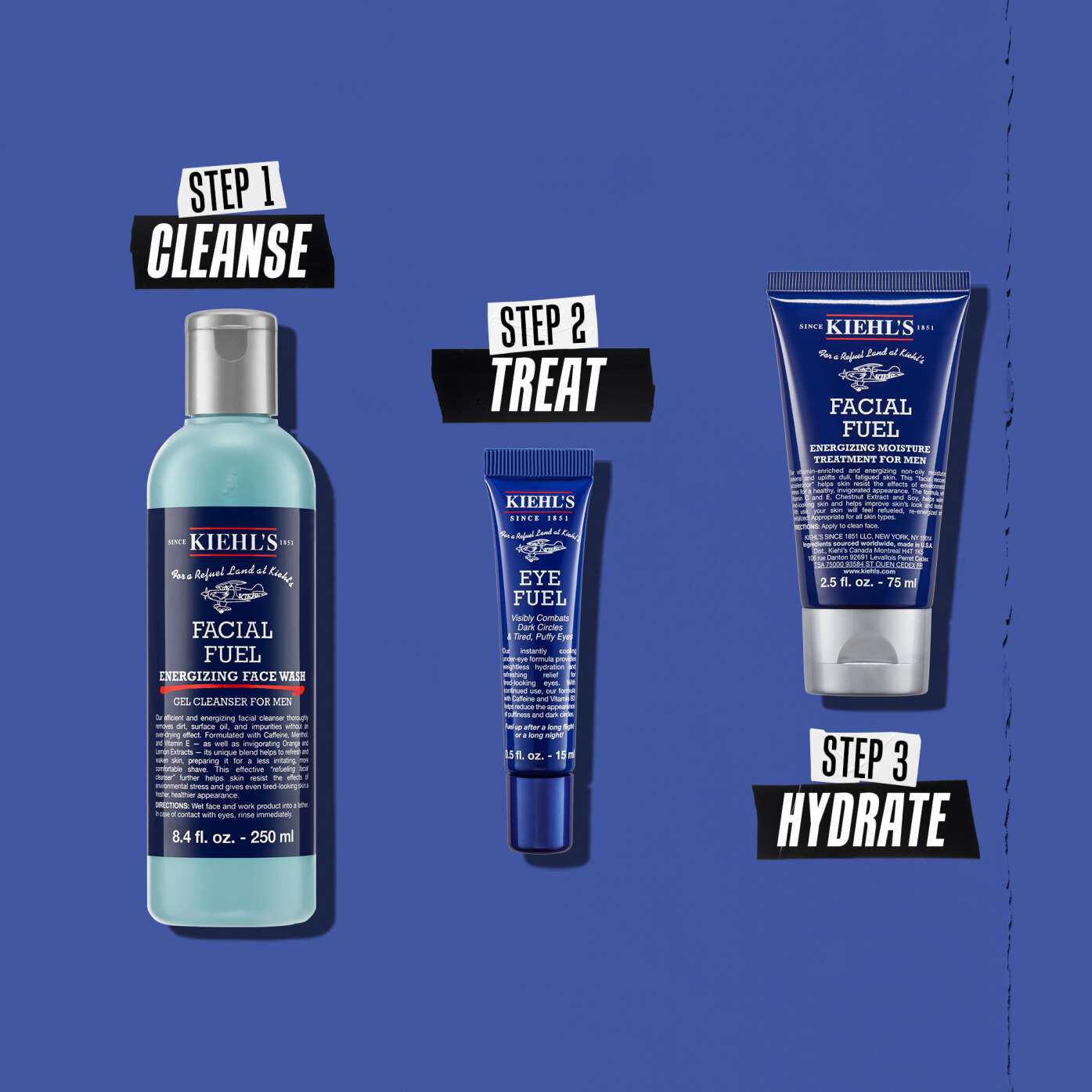 Facial Fuel Energizing Face Wash routine illustration – Cleanse, Tone, Treat, Hydrate