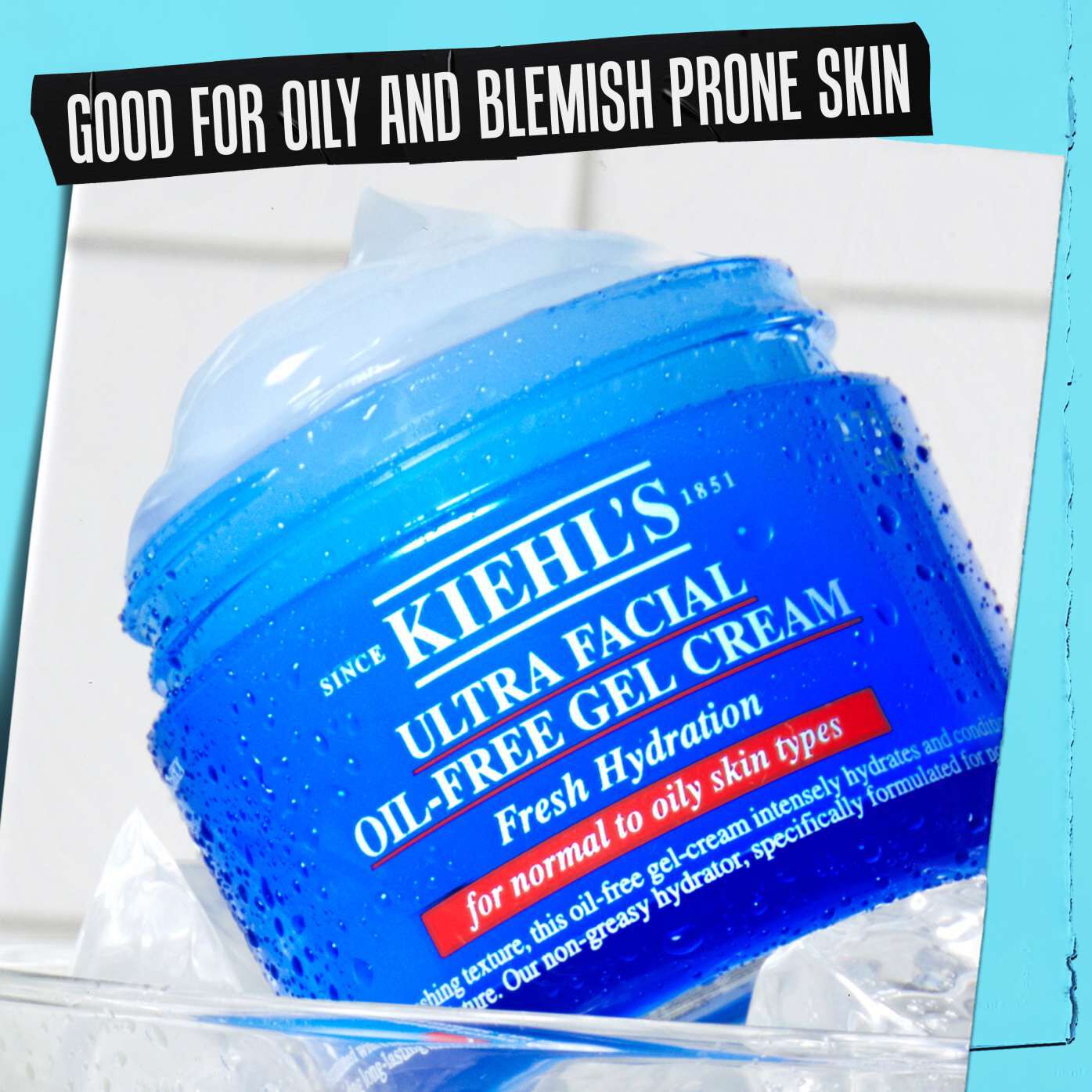 A jar of Ultra Facial Oil-Free Gel Cream labeled "Good for oily and acne prone skin."