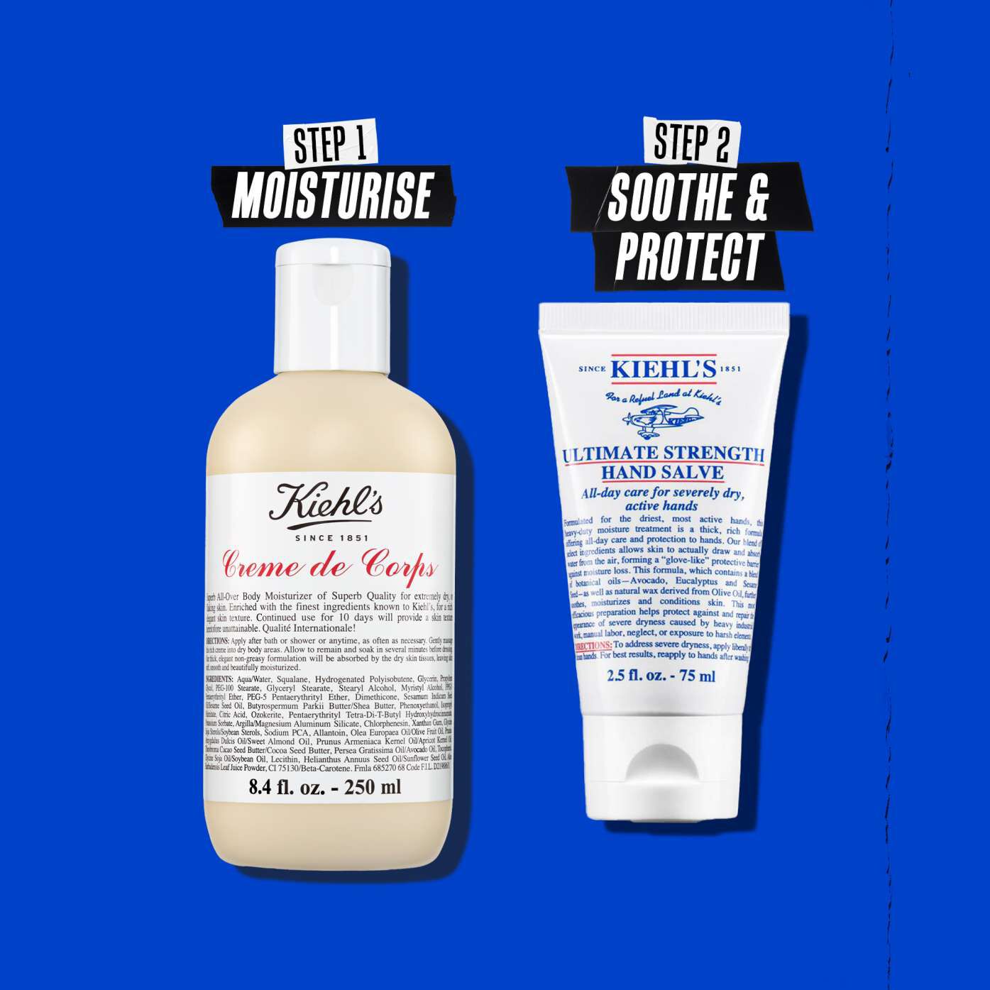 Kiehl's Ultimate Strength Hand Salve routine illustration – Cleanse, Moisturize
