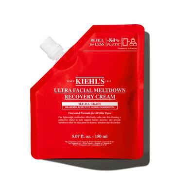 Red jar of Kiehl’s Ultra Facial Meltdown Recovery Cream Whip, showing a whipped cream texture.
