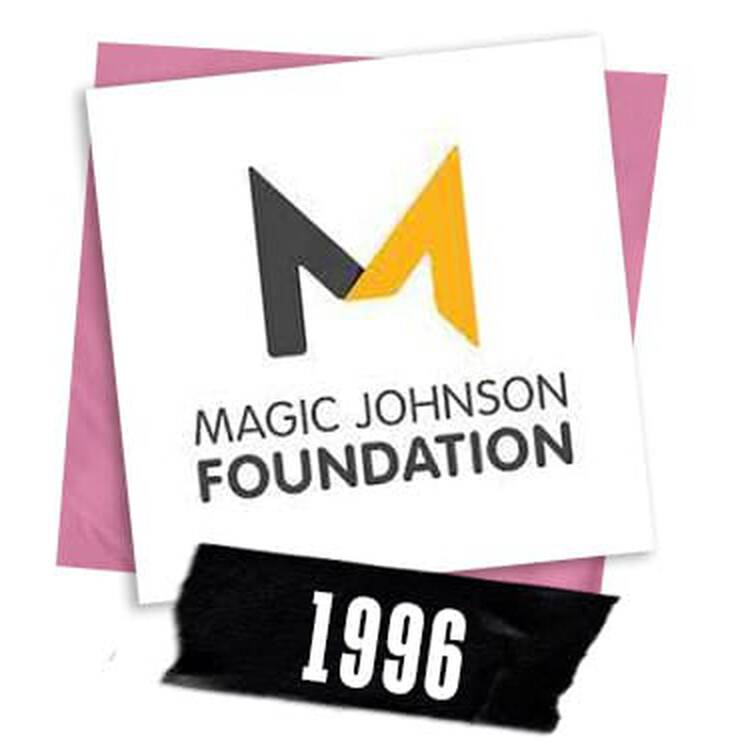 Logo of the Magic Johnson Foundation, featuring a stylized "M" and the year "1996" prominently displayed.