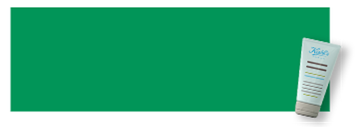 A green background with a tube of skincare product on the right side, featuring a light blue and white design.