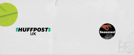 Logo for HuffPost UK alongside the Seasoned brand logo, set against a light textured background.