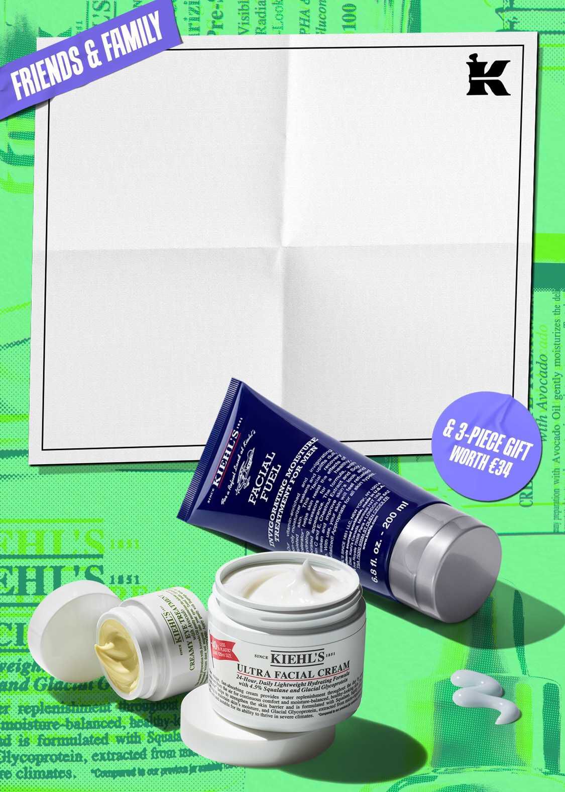 Kiehl's August Friends & Family promotional banner: 20% off or 25% off when you buy 2*, stock up on your skincare must haves!