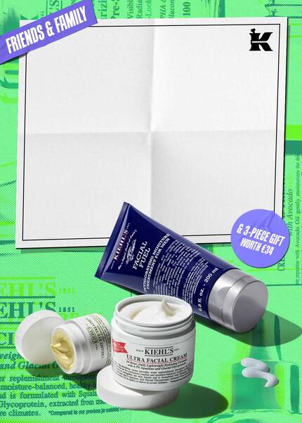 Kiehl's August Friends & Family promotional banner: 20% off or 25% off when you buy 2*, stock up on your skincare must haves!